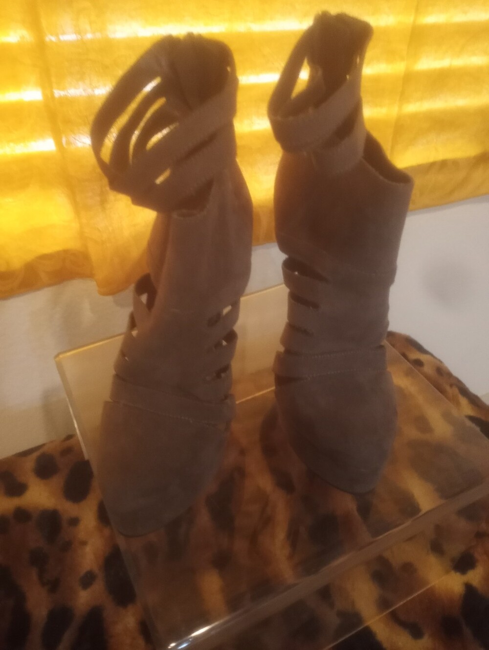 JustFab Women’s Strappy Peep-Toe Booties in Gray "FREE GIFT INCLD" - Picture 1 of 4